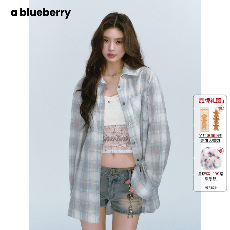 ablueberry 韩版辣妹格子衬衫女外套2026春季设计感宽松百搭上衣