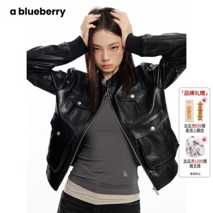 潮酷小众外套 新款 ablueberry 复古机车风高级感皮衣女2024年秋季