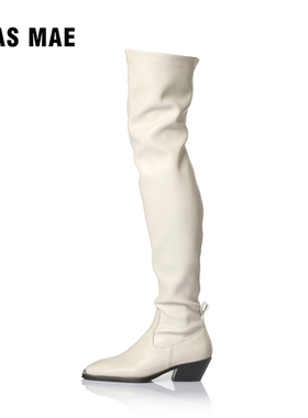 ALIAS  MAE孟美岐杂志同款24方头百搭真皮过膝网红长筒靴弹力靴女