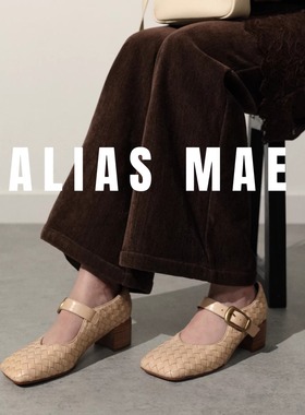 ALIAS MAE 重磅·进口水洗马皮 匠心编织 方头粗跟扣环芭蕾舞单鞋