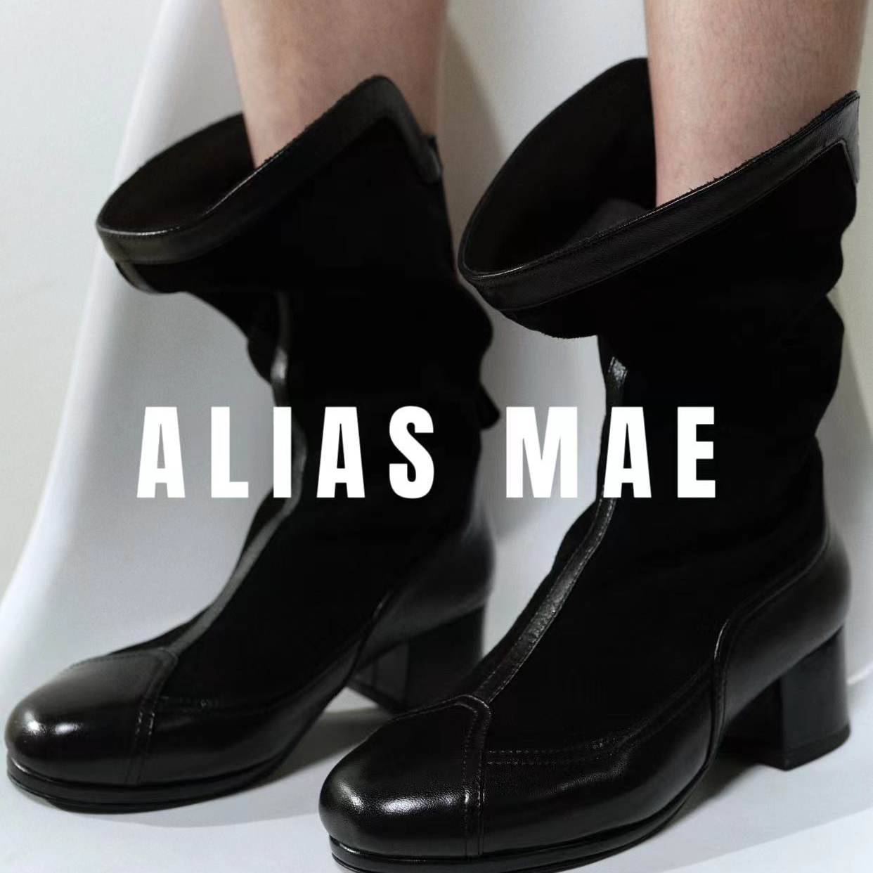 ALIASMAE圆头粗跟中筒靴