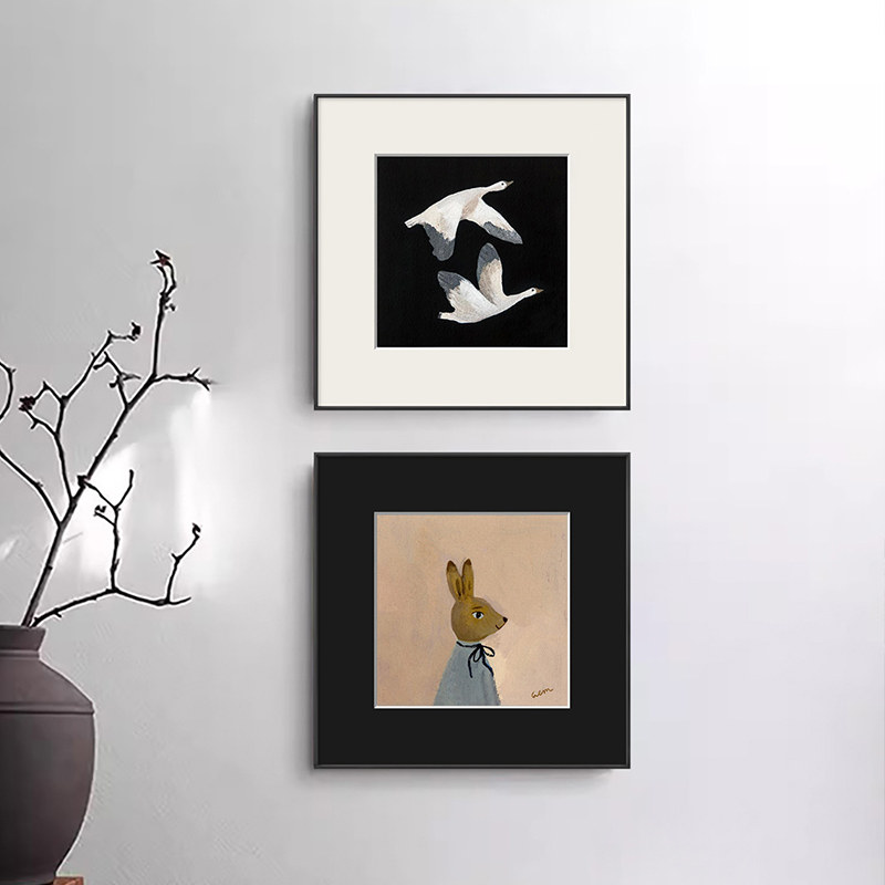 北欧奶油风中古抽象装饰画简约艺术小众挂画黑色卡纸侘寂风墙壁画