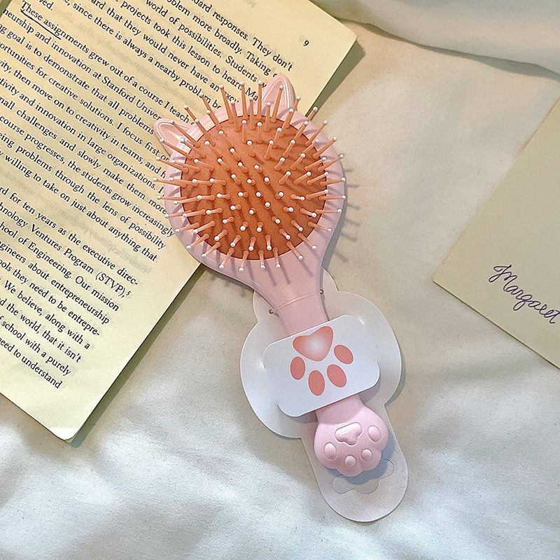 原创可爱猫爪梳子气垫梳儿童小梳子随身便携镜梳一体猫咪小梳子