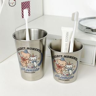 简约小熊卡通可爱杯子洗漱304不锈钢漱口杯情侣高颜值家用牙刷杯