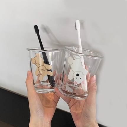 简约防霉洗漱杯情侣牙缸宿舍水杯套装ins风可爱家用玻璃漱口杯