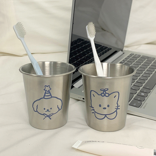 高颜值304漱口杯不锈钢儿童杯情侣卡通简约可爱创意牙刷小猫小狗