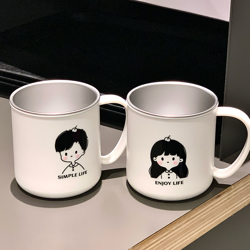 卡通苹果女孩漱口杯情侣简约洗漱杯316不锈钢ins男孩高颜值牙刷杯
