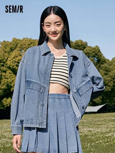 森马秋季女款宽松时尚干练百搭牛仔茄克103523108001