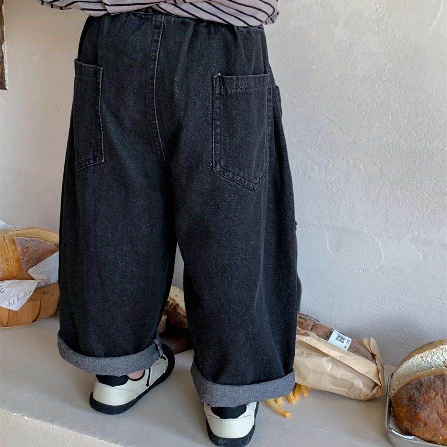 暮晨家新款春装2025男童纯黑色牛仔裤中小童宽松直筒裤阔腿裤长裤