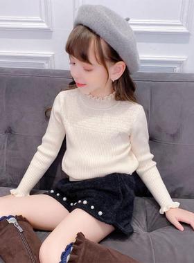 女童纯色打底衫2025秋冬新款女孩套头上衣女宝半高领简约针织打底