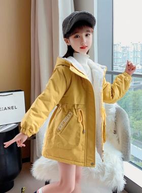 采购产品女孩的天鹅绒风衣棉外套2024秋冬风格中长加厚夹克中大号