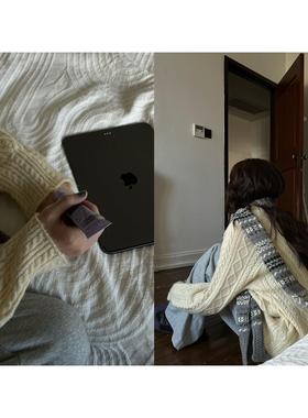 POXFFEE/奶杏色麻花毛衣女冬2025新款宽松慵懒高级感松弛感毛线衣