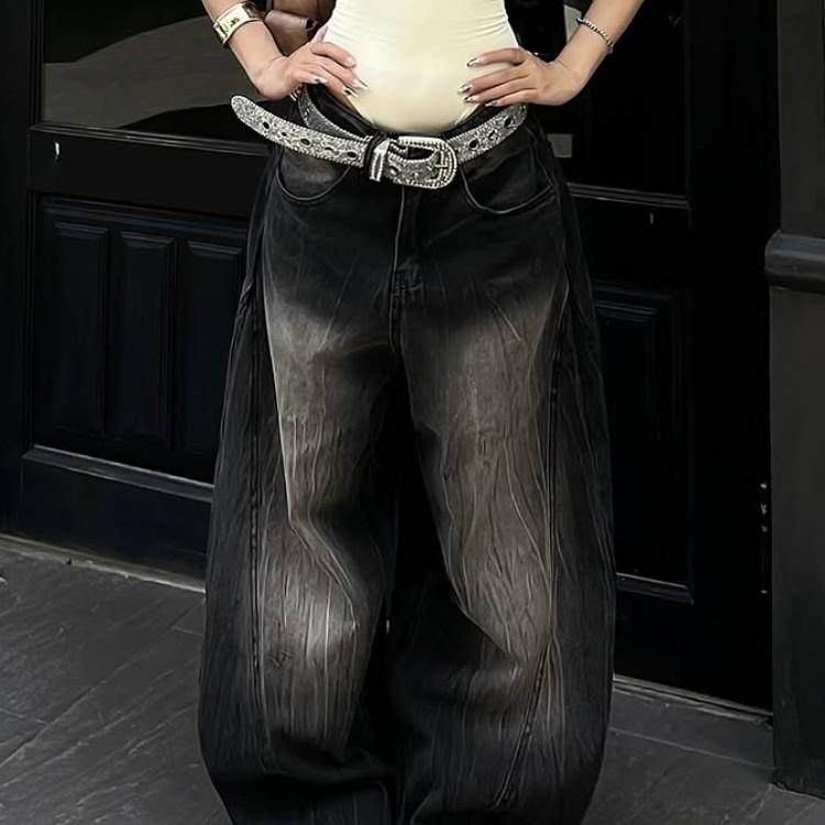 大尺码美式覆古重磅水洗解构牛仔裤男女新款街头做旧宽松阔腿弯刀,女装/女士精品,大码裤装,淘宝优惠券,粉丝福利购,淘宝优惠卷