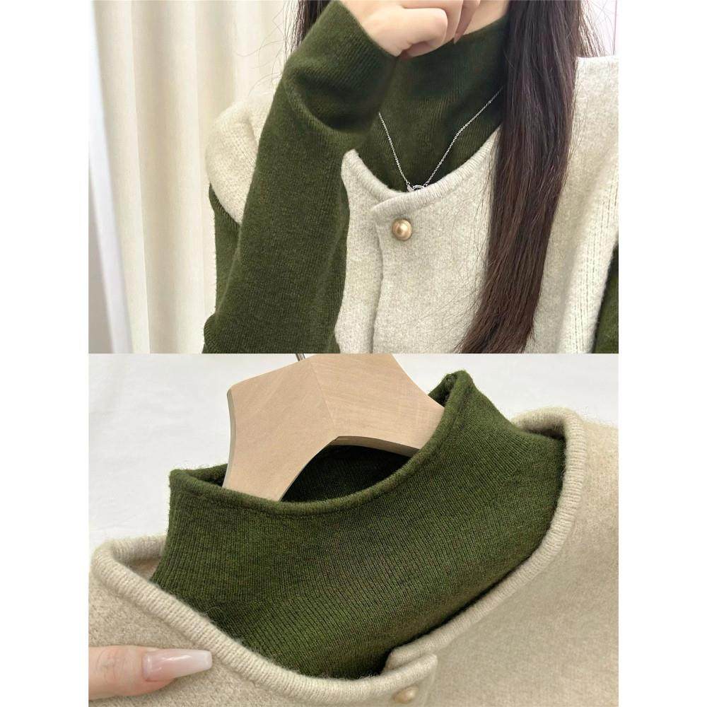 森系复古叠穿上衣女秋冬巨好看的针织马甲背心打底衫毛衣两件套装