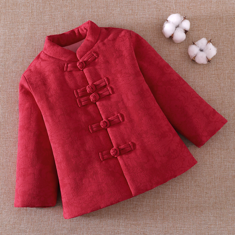 纯棉花棉袄儿童新中式加厚保暖外套男女童宝宝棉衣红色新年装冬季