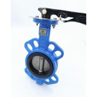 100150 D71X 16手动手柄蝶阀对夹球墨铸铁304四氟不锈钢板DN50