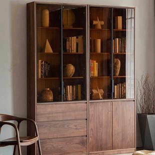 独家森活 北美黑胡桃木书柜落地展示柜储物客厅餐边柜 菁昙书柜