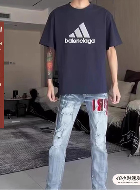 美式复古水洗浅蓝色休闲复古牛仔长裤子宽松百搭直筒修身