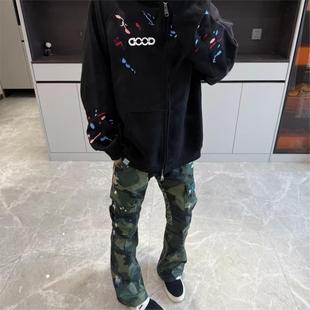 秋季糖果刺绣字母GOOD拉链开衫连帽卫衣男潮牌宽松慵懒风情侣外套