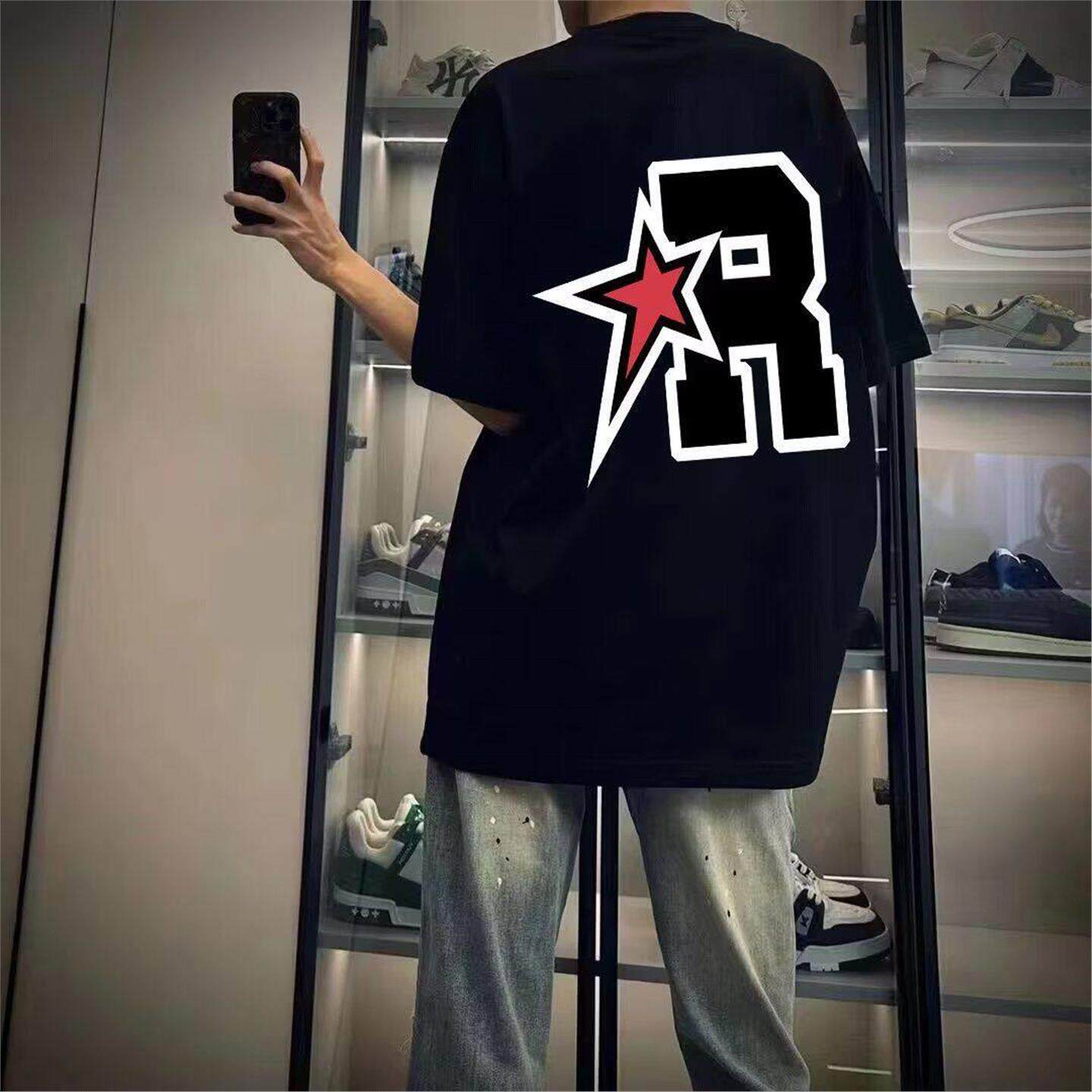 2026新款美式风字母印花短袖T恤男夏季宽松潮牌圆领情侣上衣黑色