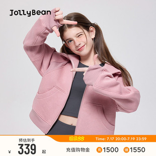 jollybean丨女童加绒连帽宽松卫衣秋冬款儿童保暖拼接拉链外套春