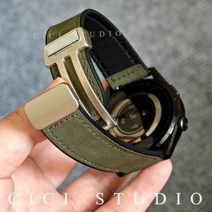 适用华为手表gt5表带疯马纹GT4真皮watch4 pro星光磁吸扣20mm22mm
