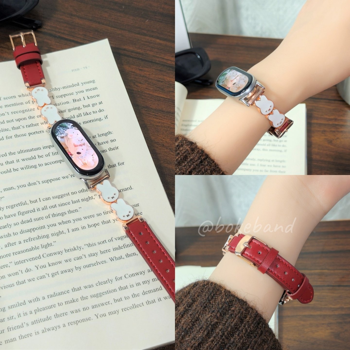 9pro可爱卡通米菲兔拼皮质表带适用小米手环10表带秋冬表链红米6