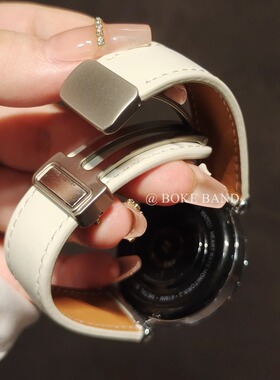 适用华为GT5Pro陶瓷盘手表带头层牛皮星光银磁吸扣GT4真皮休闲42m