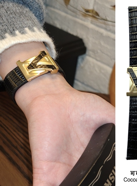 蜥蜴纹L-V磁吸扣老花格适用GT5/4手表GT5pro真皮表带41mm表链18mm