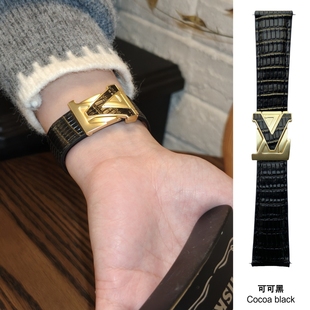 蜥蜴纹L-V磁吸扣老花格适用GT5/4手表GT5pro真皮表带41mm表链18mm