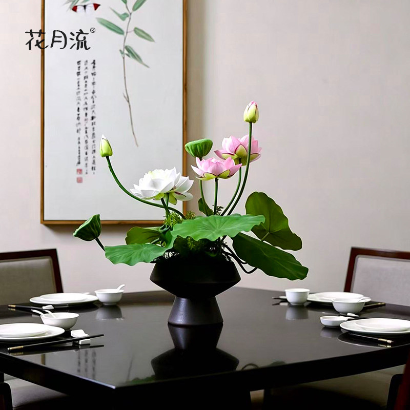 荷花莲花仿真花荷叶中式餐桌