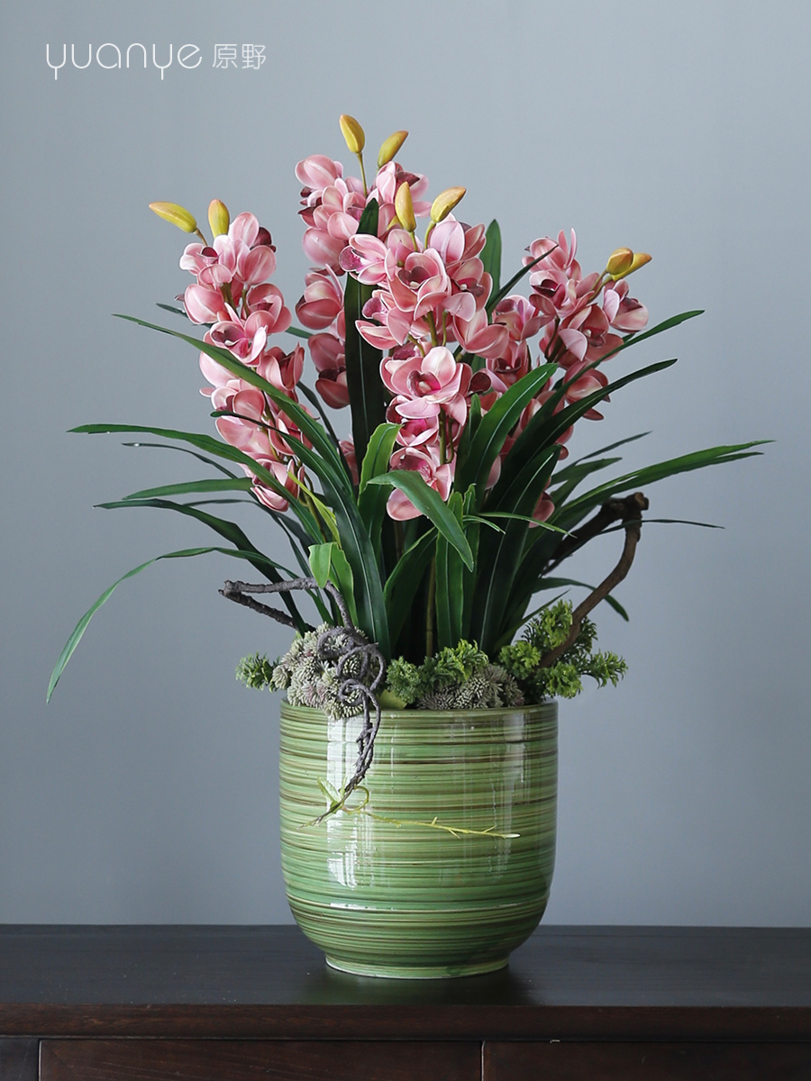 客厅大花蕙兰花高仿真花玄关餐桌