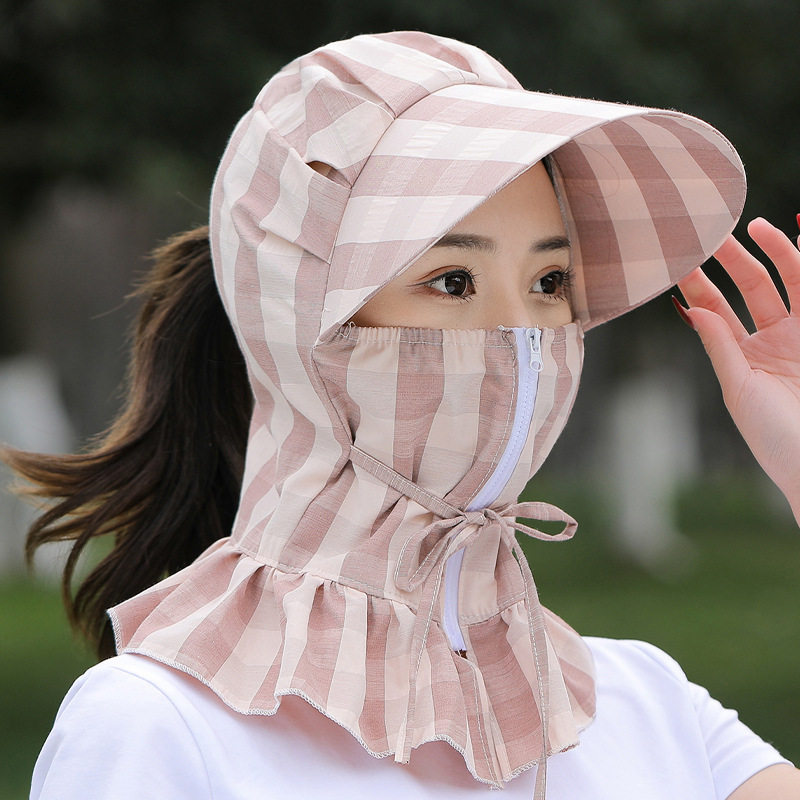 春夏遮阳采茶帽子女可扎马尾户外防晒帽带披肩防风骑行遮阳工作帽