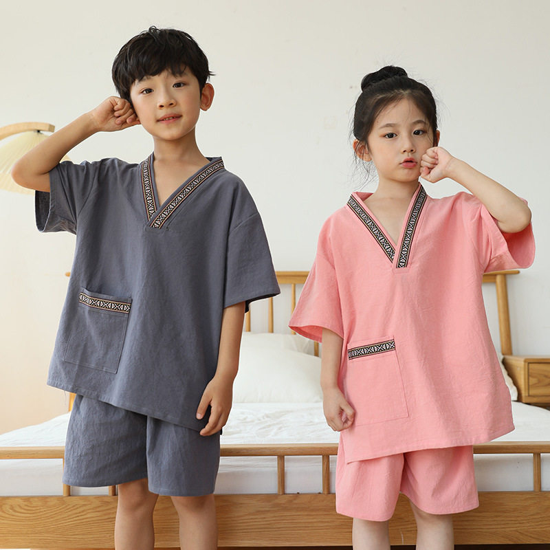 儿童棉布浴服男女童汗蒸服睡衣桑拿服小孩家居服