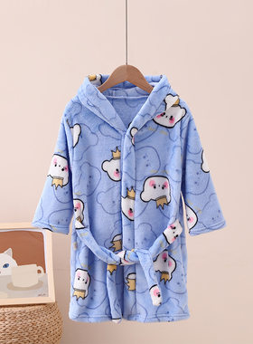儿童睡袍法兰绒浴袍小孩珊瑚绒卡通家居服男童女童秋冬四季浴袍