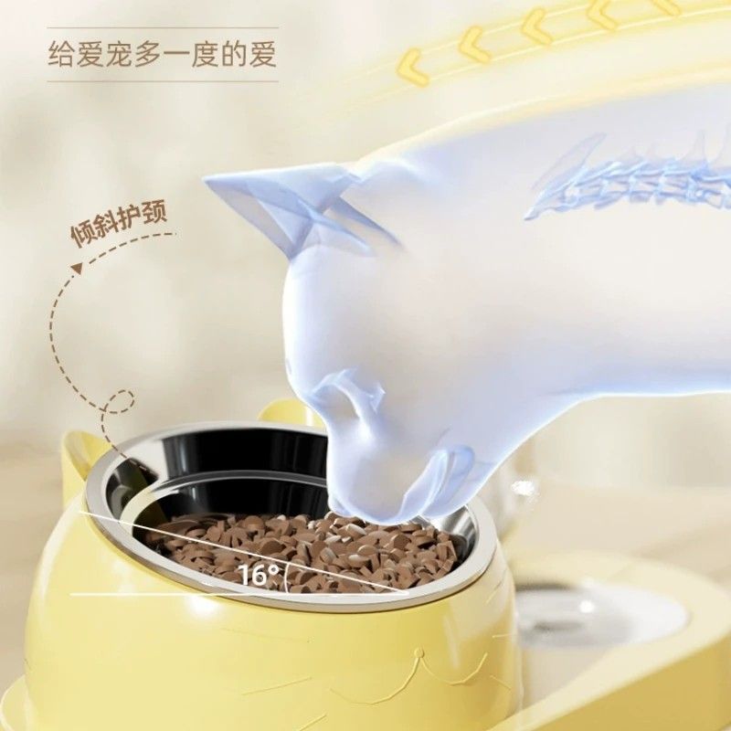 猫碗陶瓷双碗饮水狗食盆泰迪饭盆宠物喝水狗狗喂食器猫咪双碗分离
