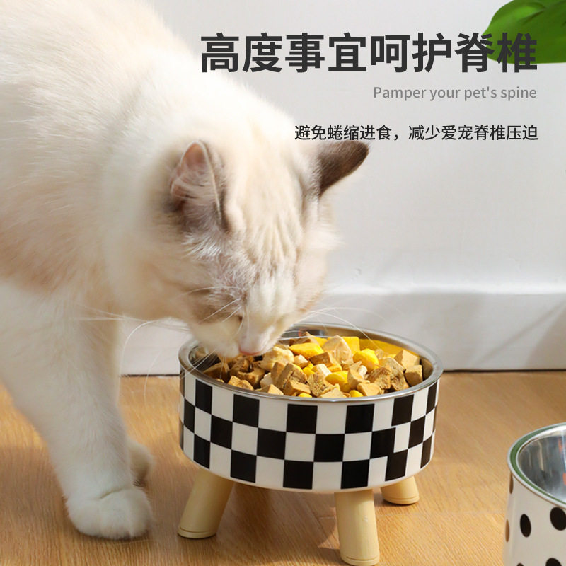 喵心宝高脚狗碗保护颈椎单碗加高饭盆猫咪食盆不锈钢新品