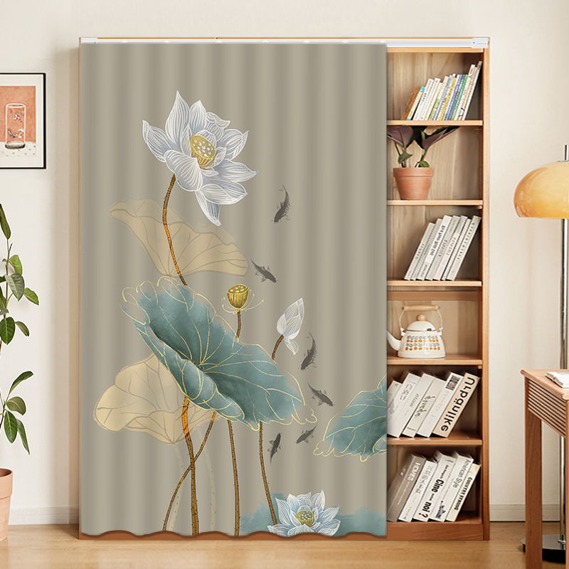 书柜防尘帘柜子遮挡帘免打孔书架柜帘魔术贴挂帘轨道式杂物柜布帘