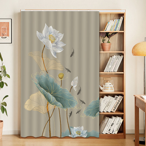 书柜防尘帘柜子遮挡帘免打孔书架柜帘魔术贴挂帘轨道式杂物柜布帘