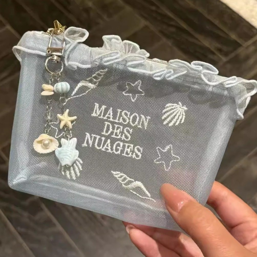 拥有超韩的嫩嫩包！小型卡通网纱化妆包洗漱收纳袋手包女便携旅行,收纳整理,化妆包,淘宝优惠券,粉丝福利购,淘宝优惠卷