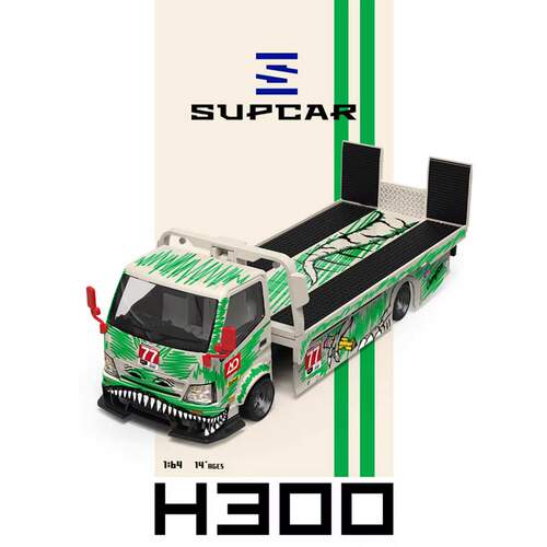 SC 1:64 H300 平板运输拖车 77号白绿涂鸦绿恐龙涂装合金汽车模型