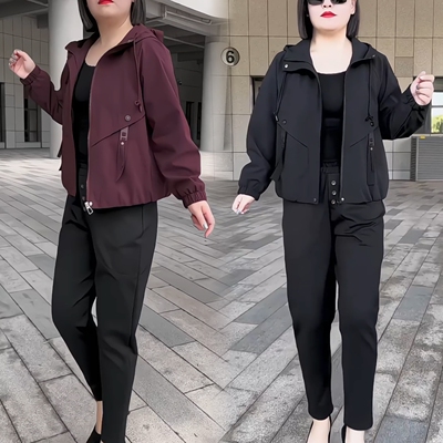 连帽拉链短外套女宽松遮肚显瘦