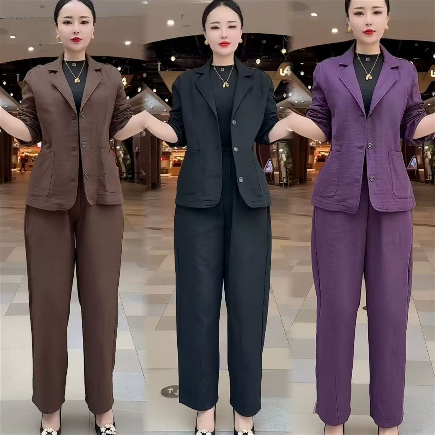 春装新款女士气质西装套装宽松显瘦休闲阔腿裤洋气减龄通勤两件套