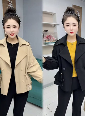 春季西装领蕾丝显瘦短款风衣女
