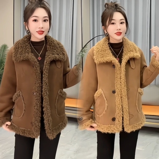 2025冬季新款洋气高级感气质时尚高品质仿鹿皮绒皮毛一体外套上衣