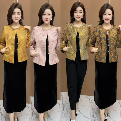 春季新中式提花镶边显瘦短外套女