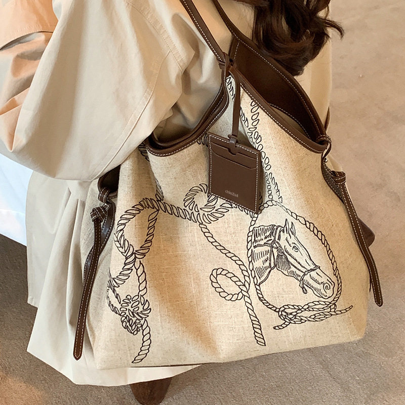 南风Chio2nd 手工麻面料曼都画卷托特包包女款休闲手提官方旗舰店图片