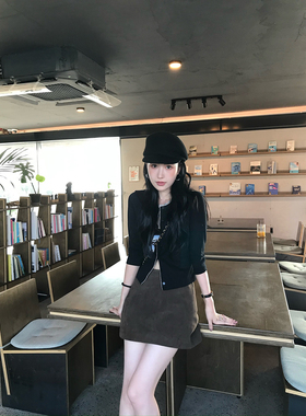 isaro uu 格纹拼边vintage7分袖~舒适棉开衫套头两穿显瘦上衣