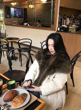 isaro uu 定染貉子毛羽绒服~系带收腰90白鹅绒大毛领派克外套