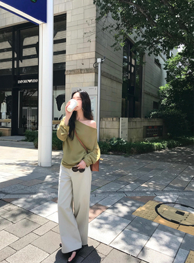 isaro uu 自留两色低腰休闲裤~定制全棉慵懒别致腰头显瘦直筒裤